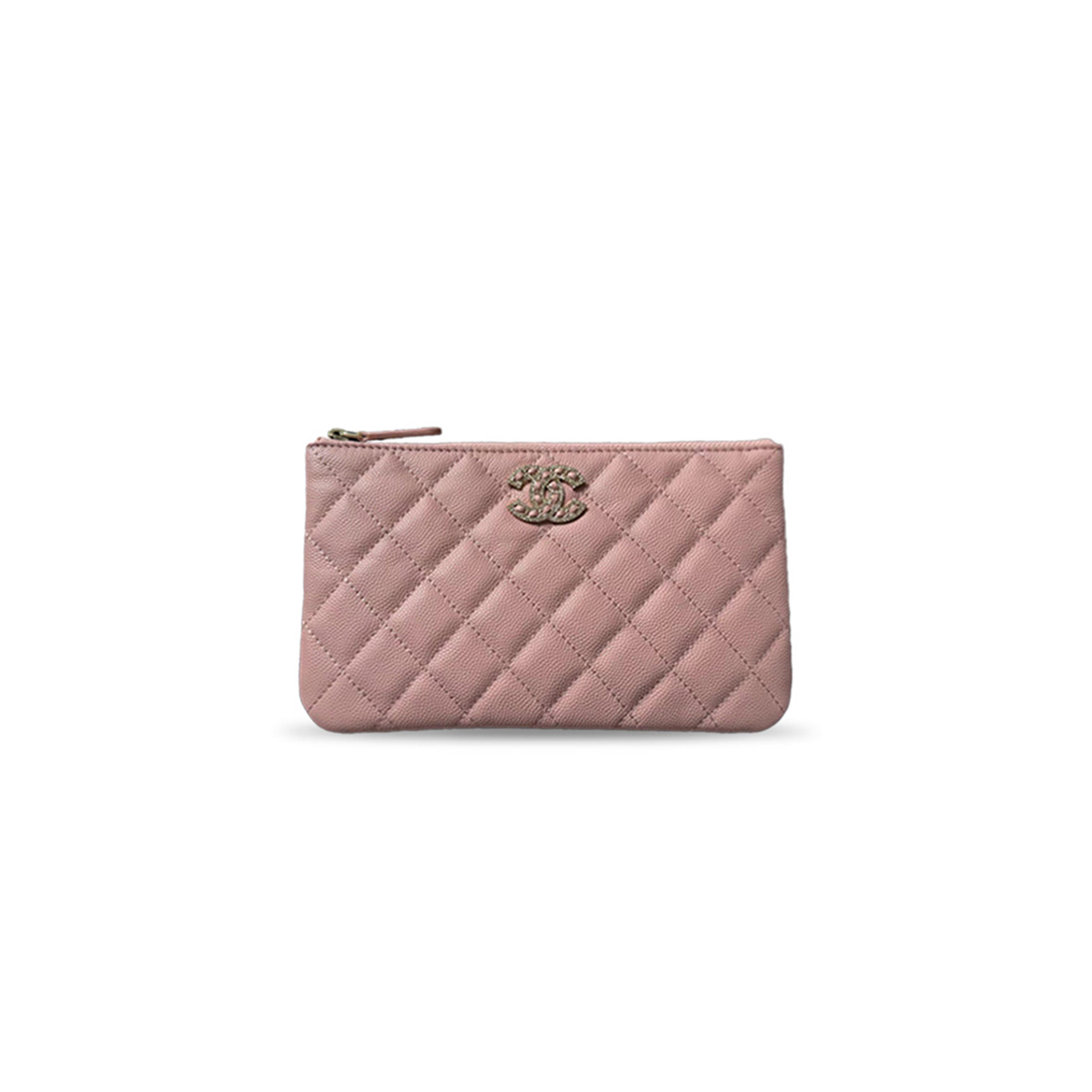 CHANEL QUILTED CAVIAR LEATHER SMALL CC STRASS O-CASE CLUTCH (20*12cm)